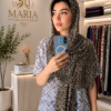 شال پلنگی نخی زنانه رنگ توسی با ایستایی عالی روی سر