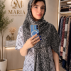 شال پلنگی نخی زنانه رنگ توسی با ایستایی عالی روی سر