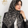 روسری نخی قواره ۱۲۰ زنانه طرح‌دار رنگ مشکی