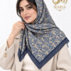 روسری نخی قواره ۱۲۰ زنانه رنگ سرمه‌ای طرح‌دار